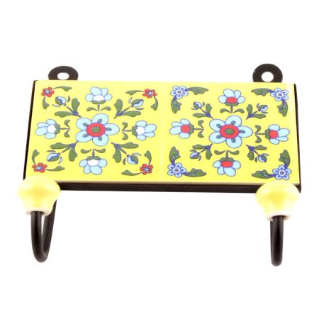 Yellow And Turquoise Tiny Flower Ceramic Tiles Hooks